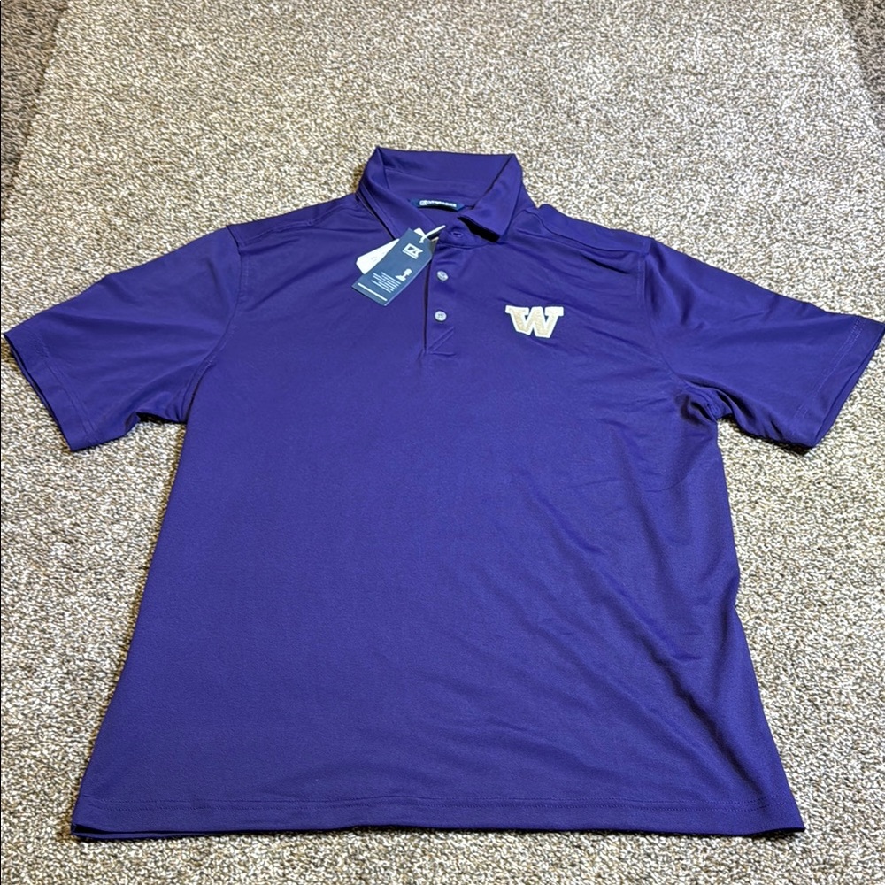 Washington Huskies Cutter & Buck Virtue Eco Pique Recycled Polo - Purple. Size L